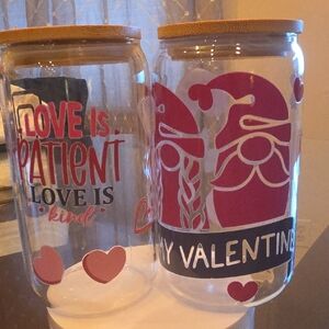 Valentine's Day Glass Jars with Bamboo Lids - Pink and Red Designs